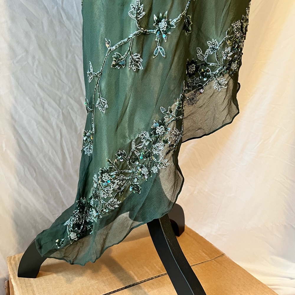 Vintage Scala Asymmetric Beaded Green Evening Dress - Picture 4 of 16